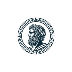 Old Man With Beard Greek AncientPhilosopher Figure Face Head Statue Sculpture With Greek Border Logo design
