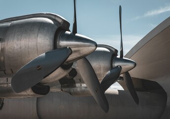 Vintage airplane propellers under clear sky