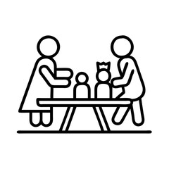 picnic with family icon, family day line art, family icon - simple black line art icon of picnic with family, symbolizing family day celebrations. family vector art.