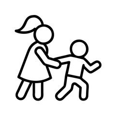 siblings playing icon, family day line art, family icon - simple black line art icon of siblings playing, symbolizing family day celebrations. family vector art.
