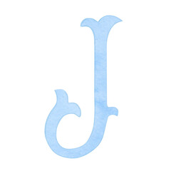 Watercolor vintage blue letter J, alphabet for crest design, initials