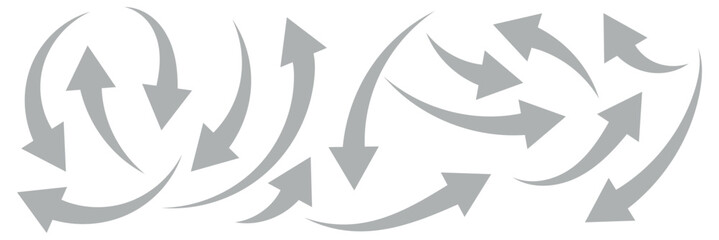 Set of curved arrows isolated on white background. Curved arrows, hand drawn curved arrows. Collection of pointers. Vector illustration. long curve arrow icon vector set illustration. black arrow.