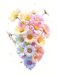 Bold and eye-catching daisies in a whimsical rainbow gradient pattern, fresh, fashionable, decorative