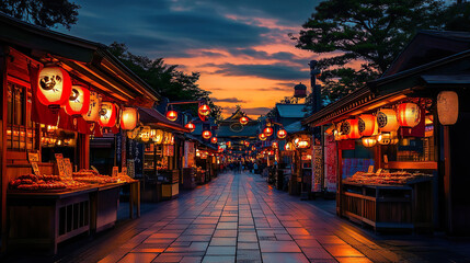 マジックアワーのお祭りの屋台01