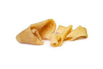 Pork skin cut pieces, also called sorici in Romania, winter season delicacy, isolated on white background