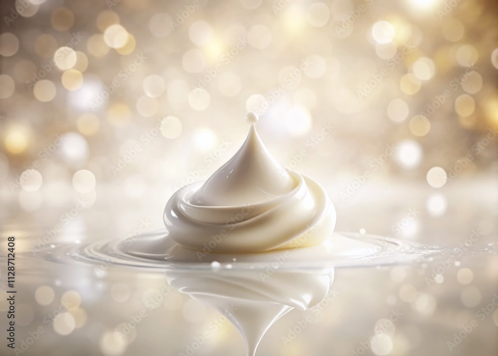 Poster captivating drop of white cream on a soft white background with bokeh effect, highlighting texture a
