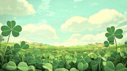Green clover leaves on a background summer landscape