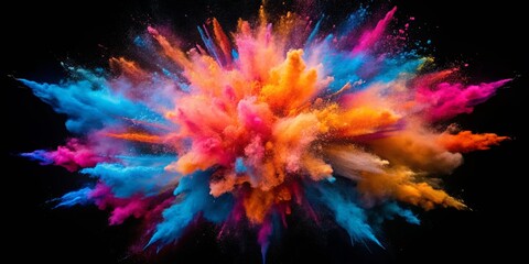 A vibrant explosion of colors against a black background, depicting a dynamic and chaotic burst of energy and artistic expression.