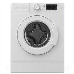 White washing machine with black control panel, representing home appliances, laundry technology, and modern household design.