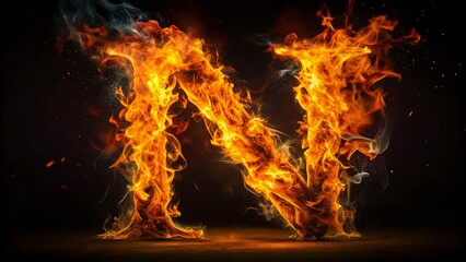 Fototapeta premium Captivating Fire Alphabet Art: Letter N in a Dramatic Blaze, Perfect for Creative Projects and Educational Purposes