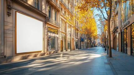 Fototapeta premium Empty Street with a Blank Billboard in a European City
