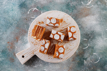 Homemade russian layered honey cake.