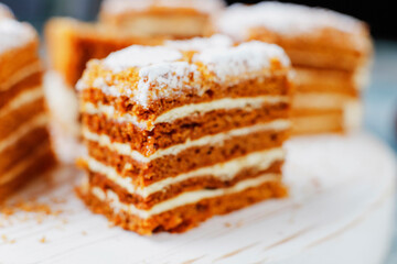 Homemade russian layered honey cake.