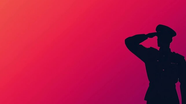 Silhouette of a soldier saluting against a gradient background representing respect, military service, and patriotism.	