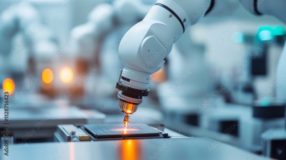 Poster robotic arm performing precision work on a circuit board