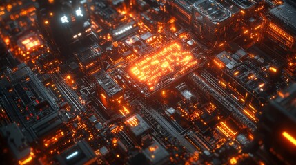 Glowing Circuitry of a Futuristic Motherboard