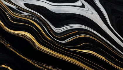 Obraz premium abstract marbled background banner panorama luxurious elegant black white marble stone texture with gold details generative ai