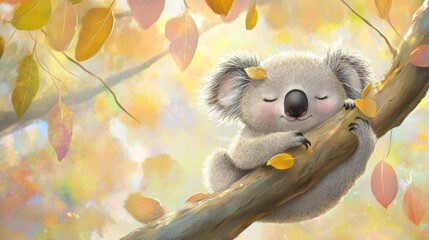 Fototapeta premium Peaceful Koala Sleeping in Autumn Tree