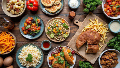 Flat lay local food meal assortment