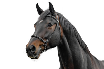 Fototapeta premium Close up side view portrait of a black horse isolated on a clipped PNG transparent background