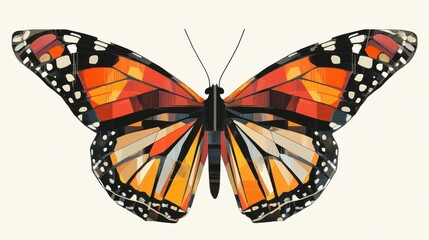 Fototapeta premium An artistic vector depiction of Monarch butterfly wings, styled with bold geometric shapes and patterns. The modern approach adds a unique touch to wall art