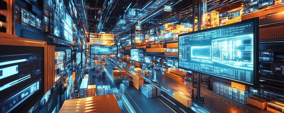 A bustling global electronics market with advanced gadgets on display