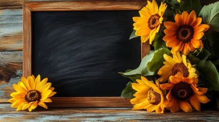 Blackboard and Flowers background with copy space