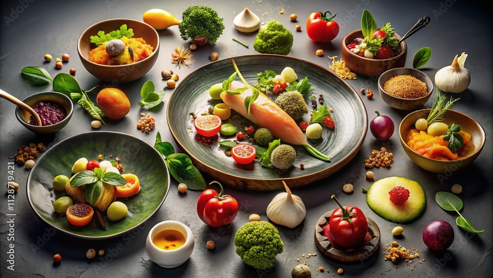 Poster captivating food photography with subtle grain and noise enhancing a gradient background for generat