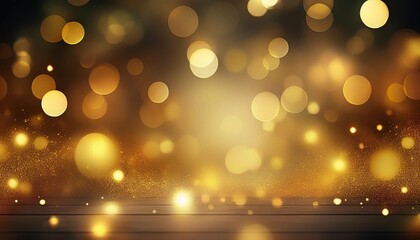 background with abstract golden sparkling christmas lights bokeh effect defocused template for holiday card