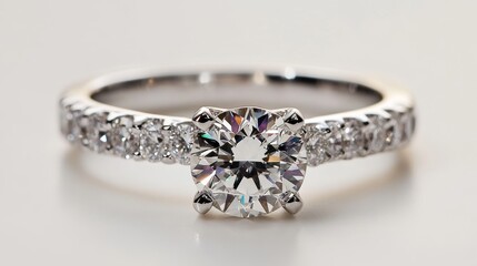 Diamond engagement ring and diamond eternity band ring group on white background