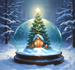 Illustration of Christmas tree with decoration.