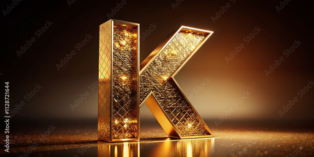 Poster captivating golden letter k in 3d illustration - generative ai art showcasing elegance and creativit