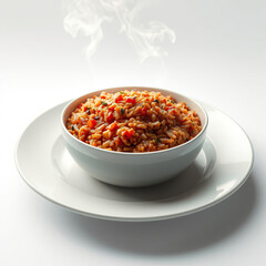 delicious rutana red rice risotto isolated on white background,  food photography,  fine dining,  texture detail