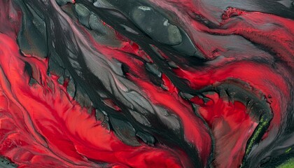 Obraz premium Red and Black Liquid Flow Painting Art