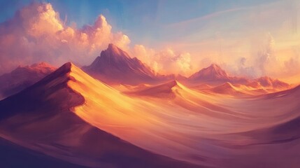 Fototapeta premium Golden Sands Sunset Over Majestic Mountains