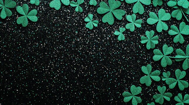 Fancy emerald green black glitter sparkle background for confetti happy birthday party invite St Patrick Day sale lucky Saint Patty Irish kid children texture glam Christmas or wedding pattern