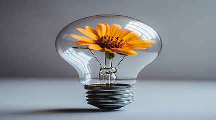 Eco-Friendly Concept with Glowing Light Bulb Surrounded by Green Foliage Symbolizing Renewable Energy Ideas.