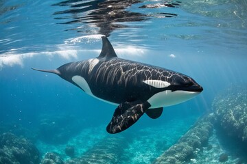 Captivating Killer Whale Illustration: Engraving and Line Art in Ink Style for Documentary Photography and Marine Life Representation