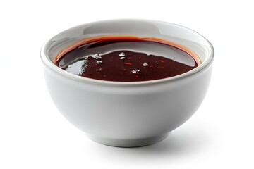 Isolated on a white backdrop is a white bowl filled with barbecue sauce and tomato vinegar. Generative Ai