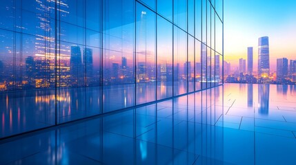 Obraz premium Cityscape Reflected in Modern Skyscraper Windows