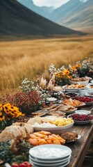 Rustic Mountain Feast: A Bountiful Outdoor Spread