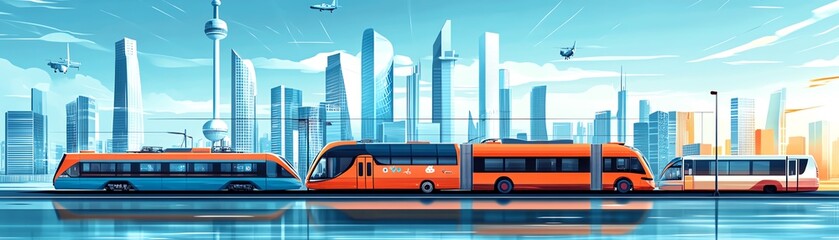 A sustainable global transport system with electric vehicles, ships, and trains running on clean energy, promoting ecofriendly logistics solutions
