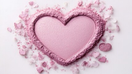 Heart shaped pink eye shadow isolated on white background Love and Valentines day concept