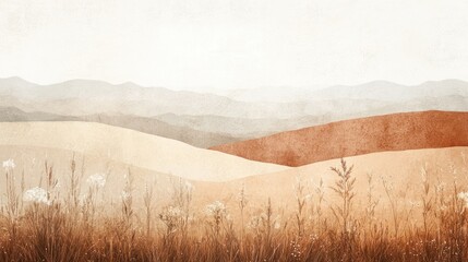 Serene Earth Tones Landscape With Rolling Hills And Grass
