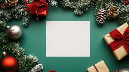 Christmas blank for letter to Santa on green Invitation Space for wishes View from above