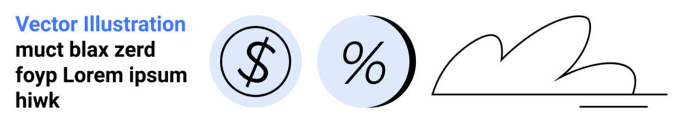 Dollar symbol, percentage sign, and abstract cloud with line art. Ideal for financial content, banking platforms, investment guides, economic blogs, online trading, fintech startups, presentations