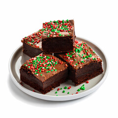 Delicious Chocolate Brownies with Christmas Sprinkles on a Plate