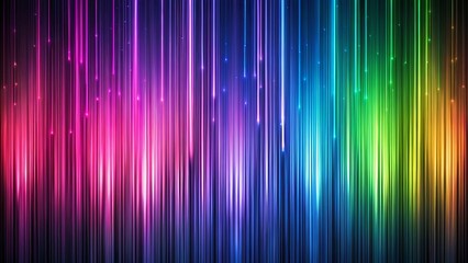 Abstract luminescent lines with a mesmerizing rainbow gradient descend in a vertical composition
