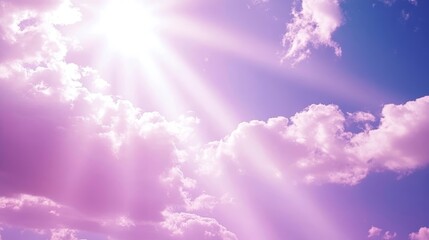 Beautiful sunlight clouds pink-purple in a blue sky Soft beams in cloud sky background with pastel color natural light midday Nature is peaceful outdoor touching sunshine sky summer clouds
