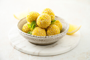 Homemade lemon truffles with white chocolate